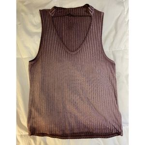 American Eagle V-Neck Choker Purple Ribbed Tank